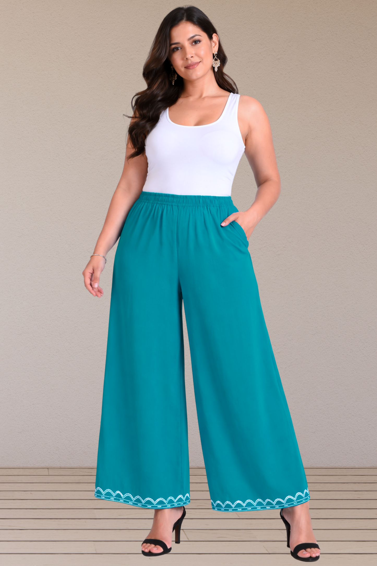 Detailed Sky Blue Rayon Palazzo