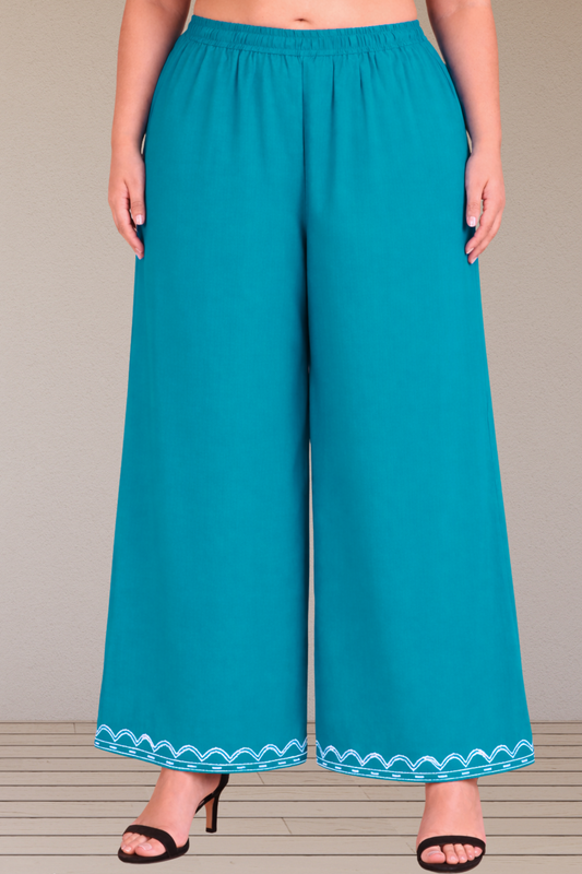Detailed Sky Blue Rayon Palazzo