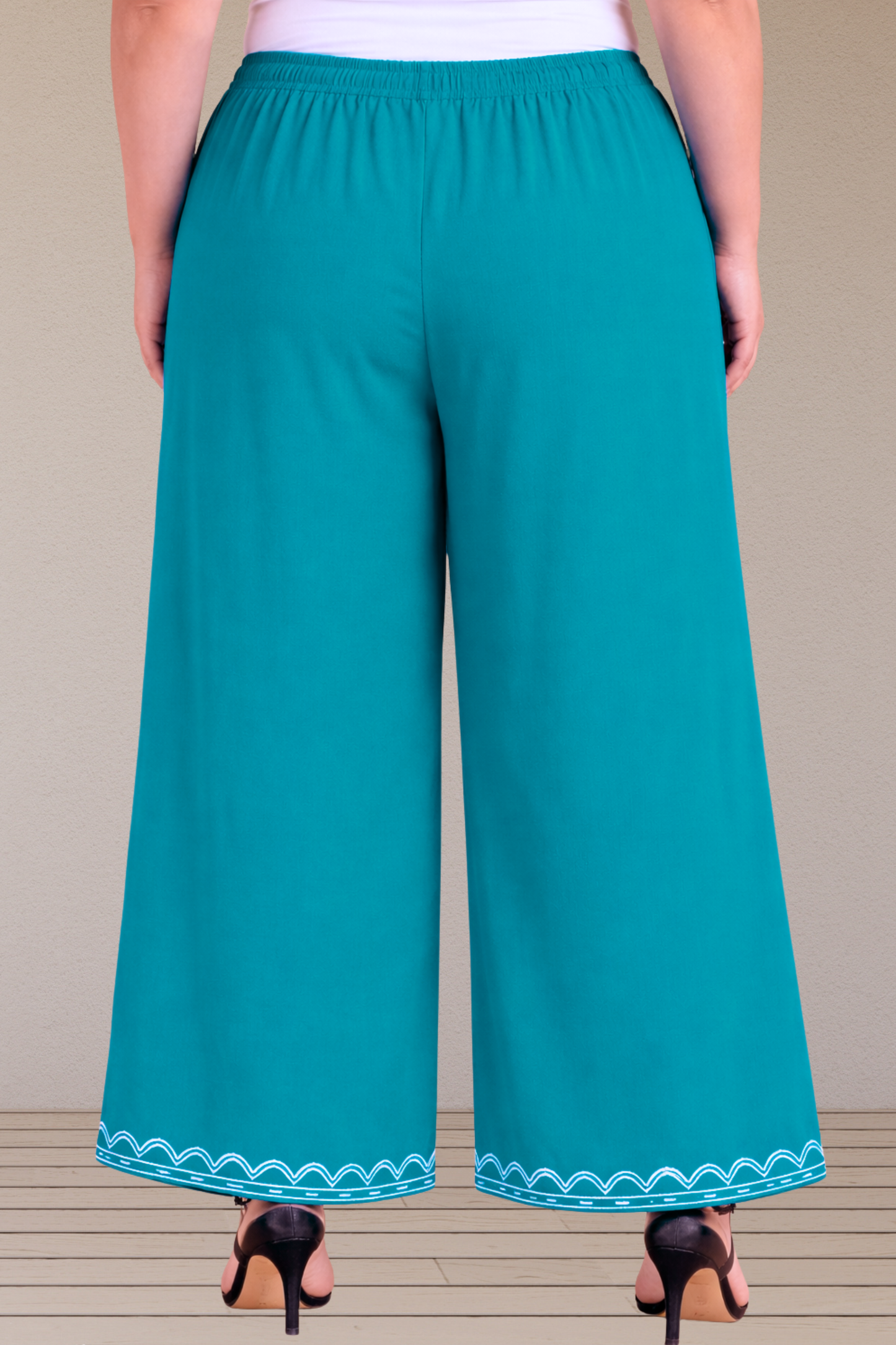 Detailed Sky Blue Rayon Palazzo