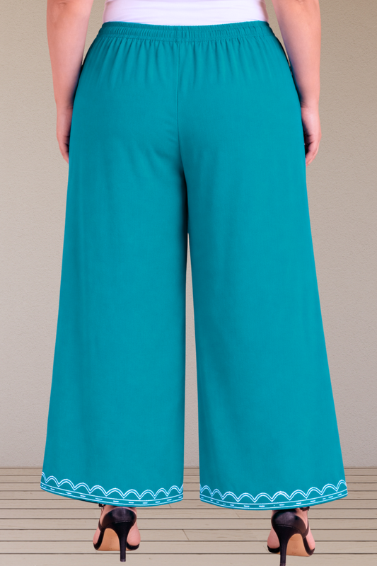 Detailed Sky Blue Rayon Palazzo
