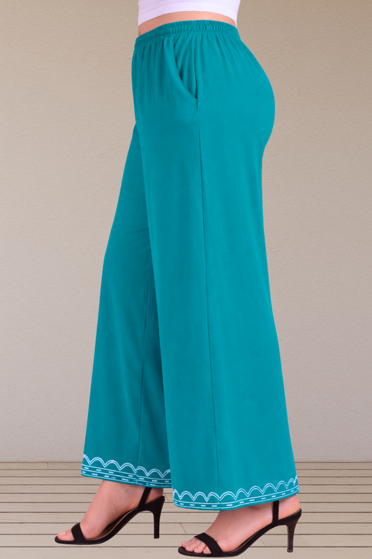 Detailed Sky Blue Rayon Palazzo