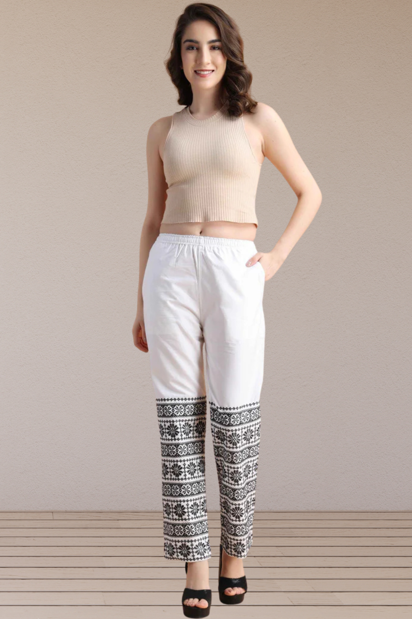 Detailed All Around Cotton Pants