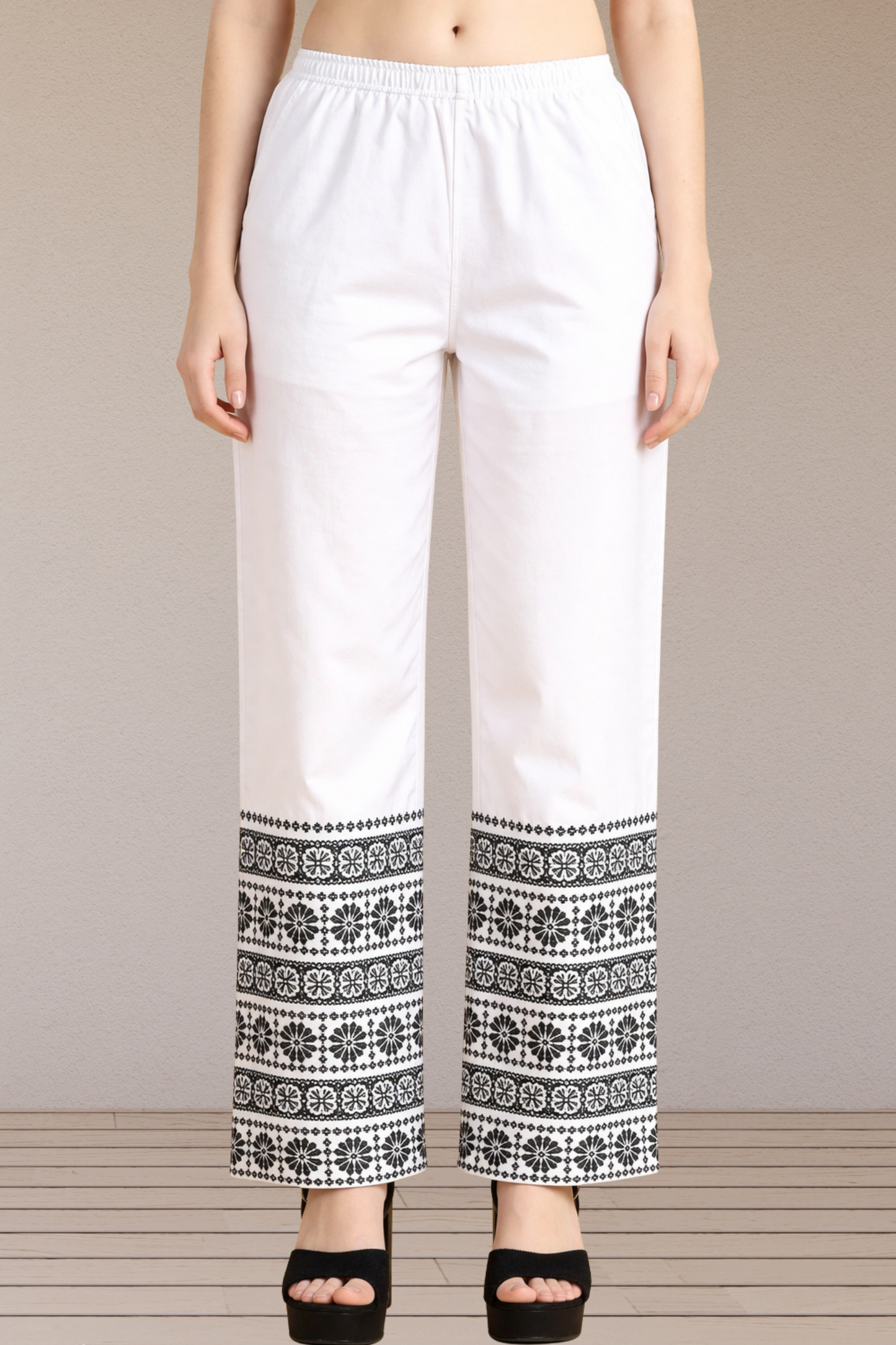 Detailed All Around Cotton Pants