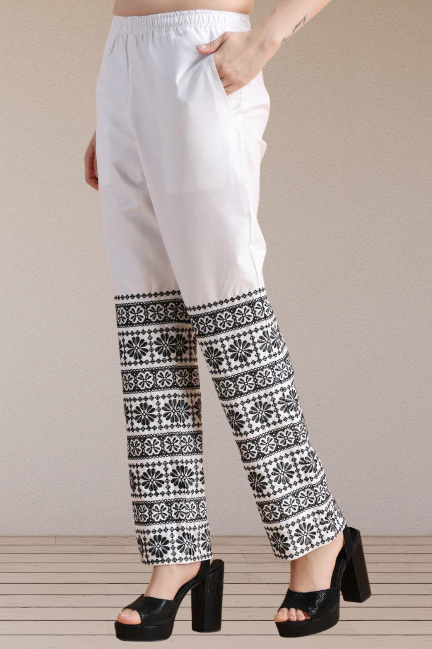 Detailed All Around Cotton Pants
