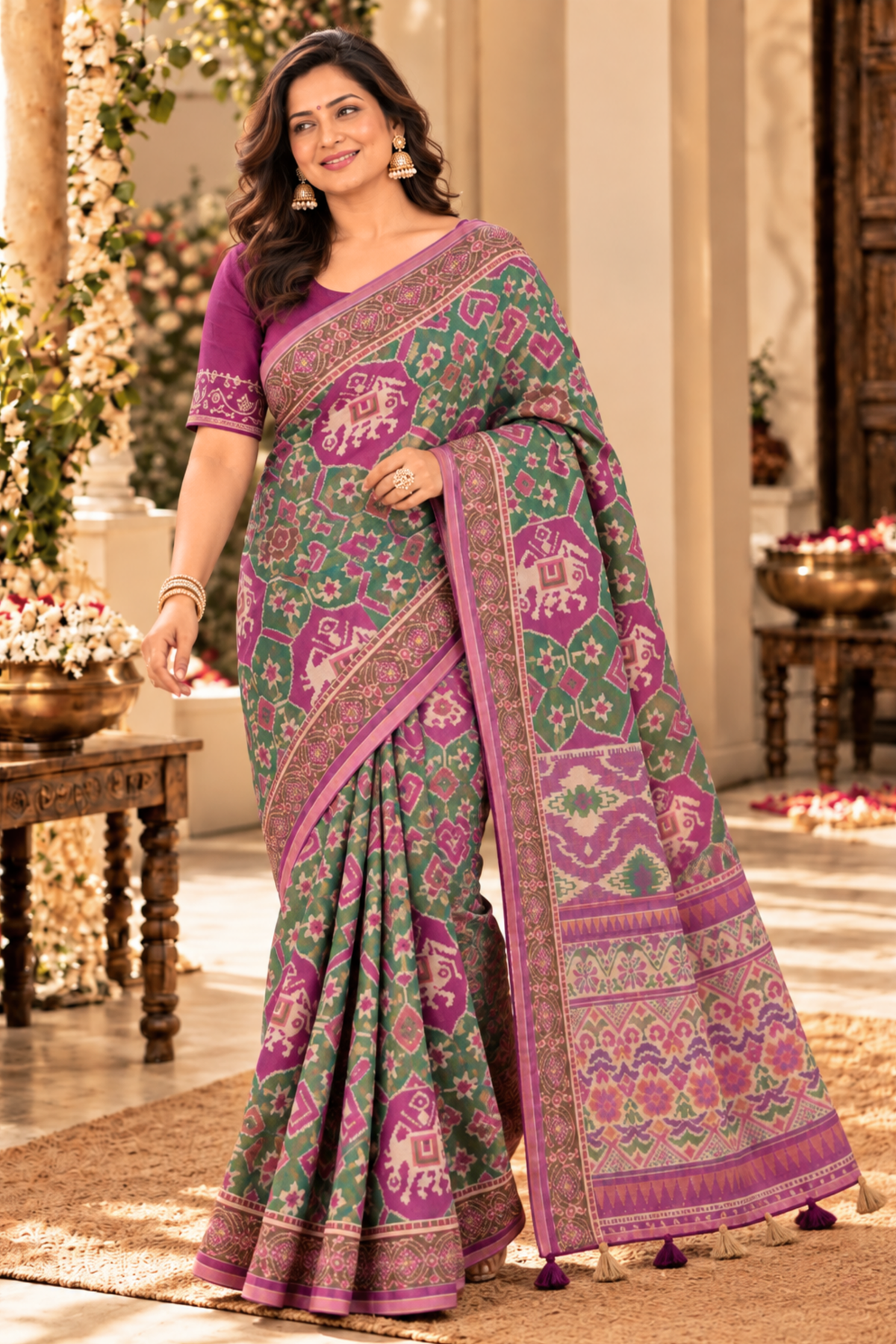 Devika Printed Saree With 1.5 Mtr Blouse Piece