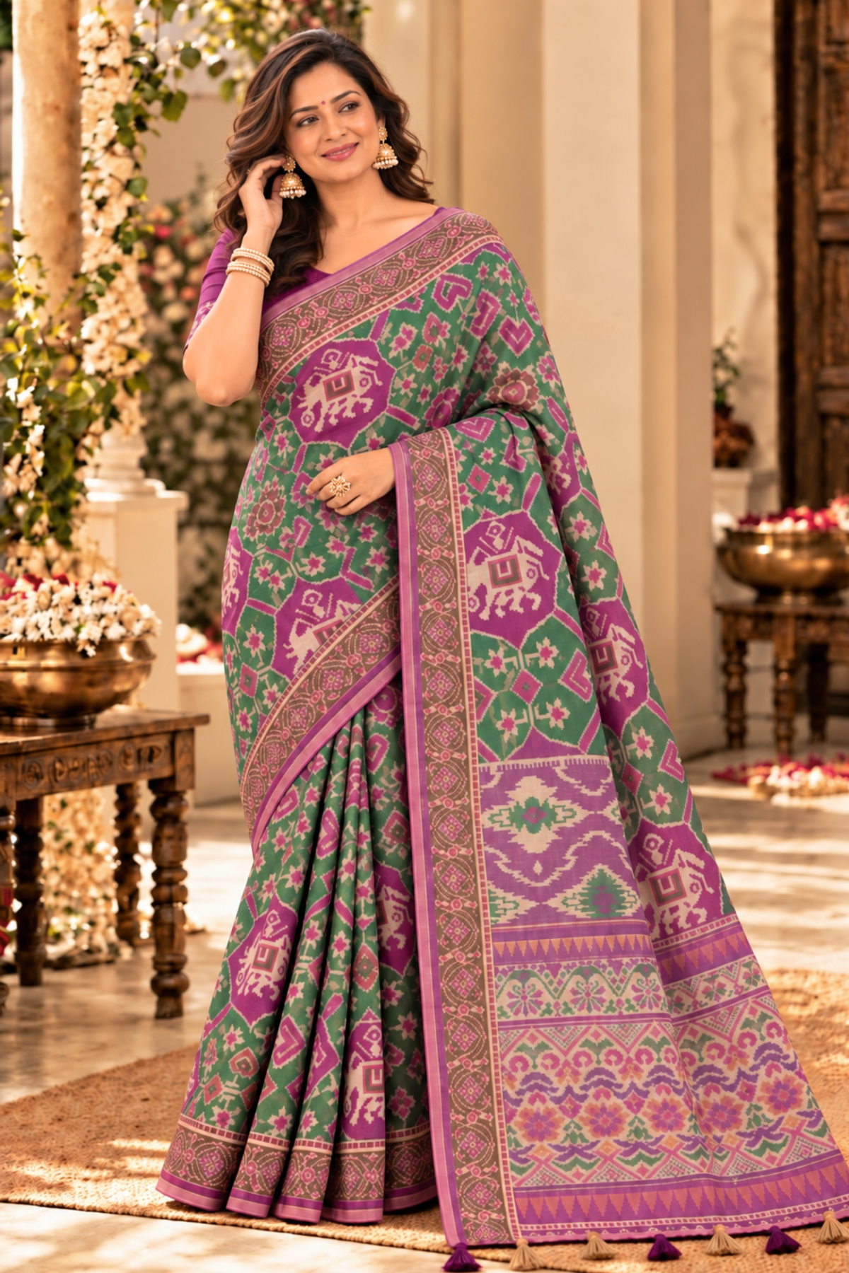 Devika Printed Saree With 1.5 Mtr Blouse Piece