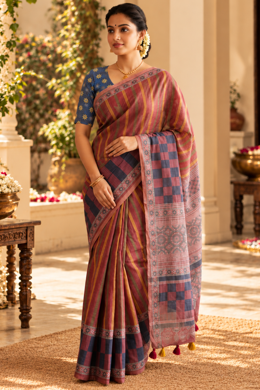 Nandini Printed Saree With 1.5 Mtr Blouse