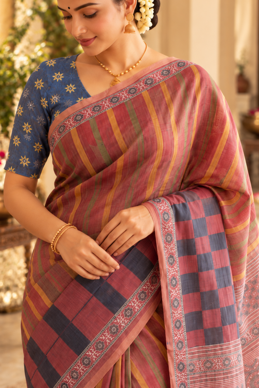 Nandini Printed Saree With 1.5 Mtr Blouse