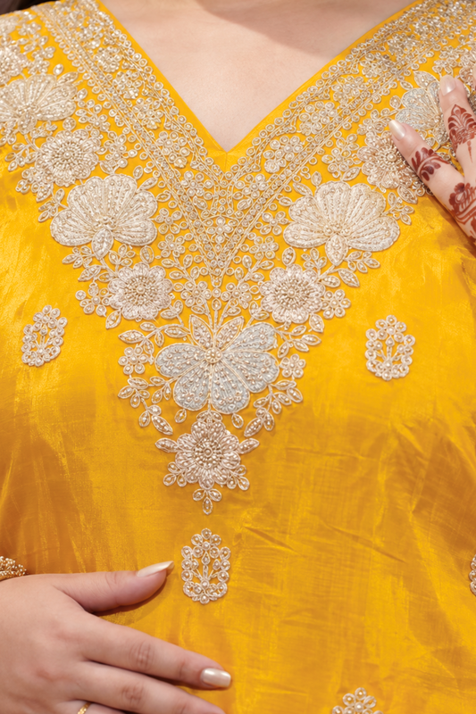 Divisha Yellow Suit Set With Zari Embroidery