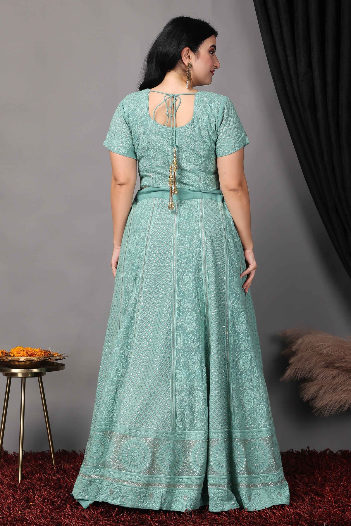 Buy Plus Size ​Sureeli Jhankaar Lucknowi Sequin Lehenga At Apella | Sizes XS to 10 XL | India | Free Delivery | Customized