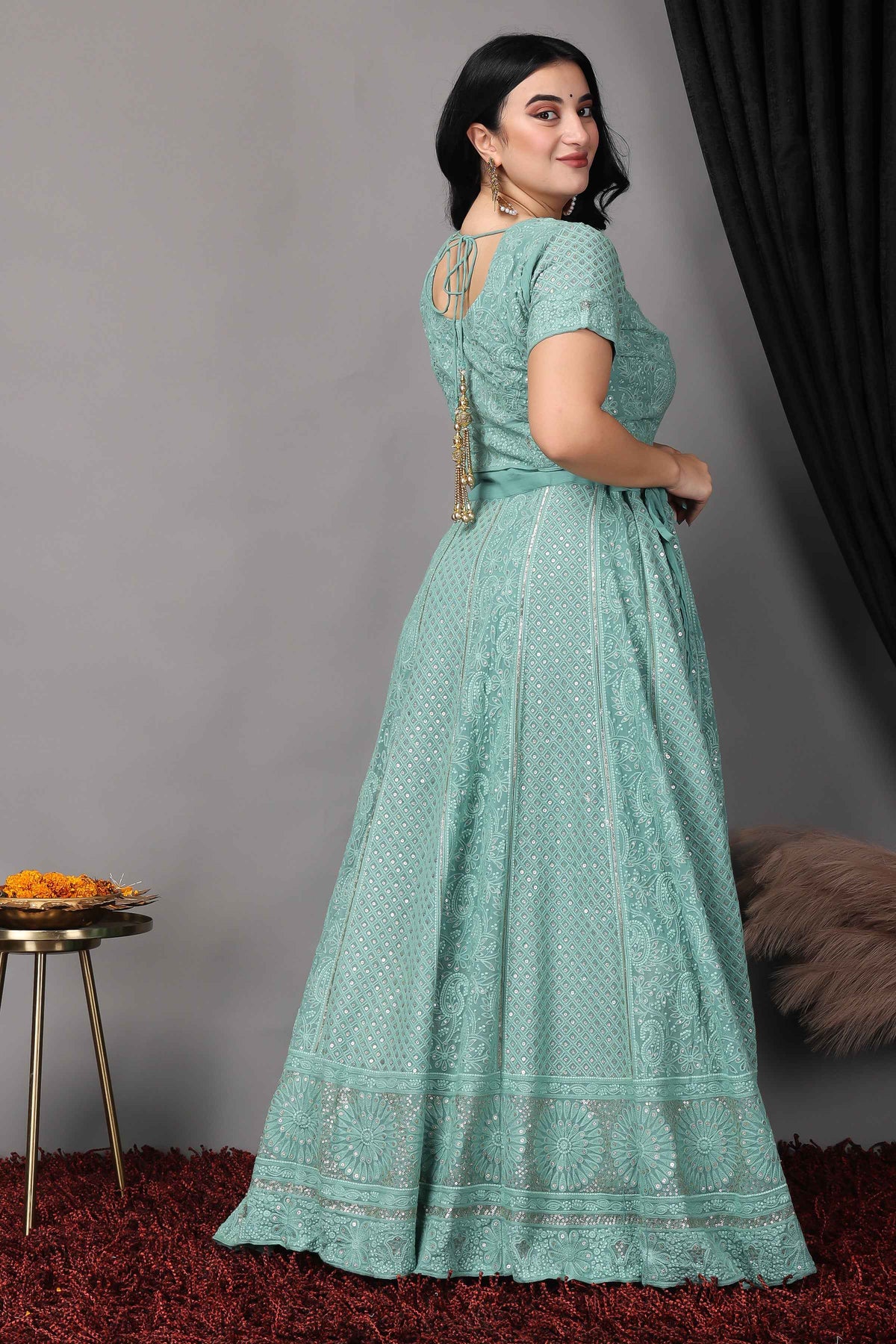 Buy Plus Size ​Sureeli Jhankaar Lucknowi Sequin Lehenga At Apella | Sizes XS to 10 XL | India | Free Delivery | Customized
