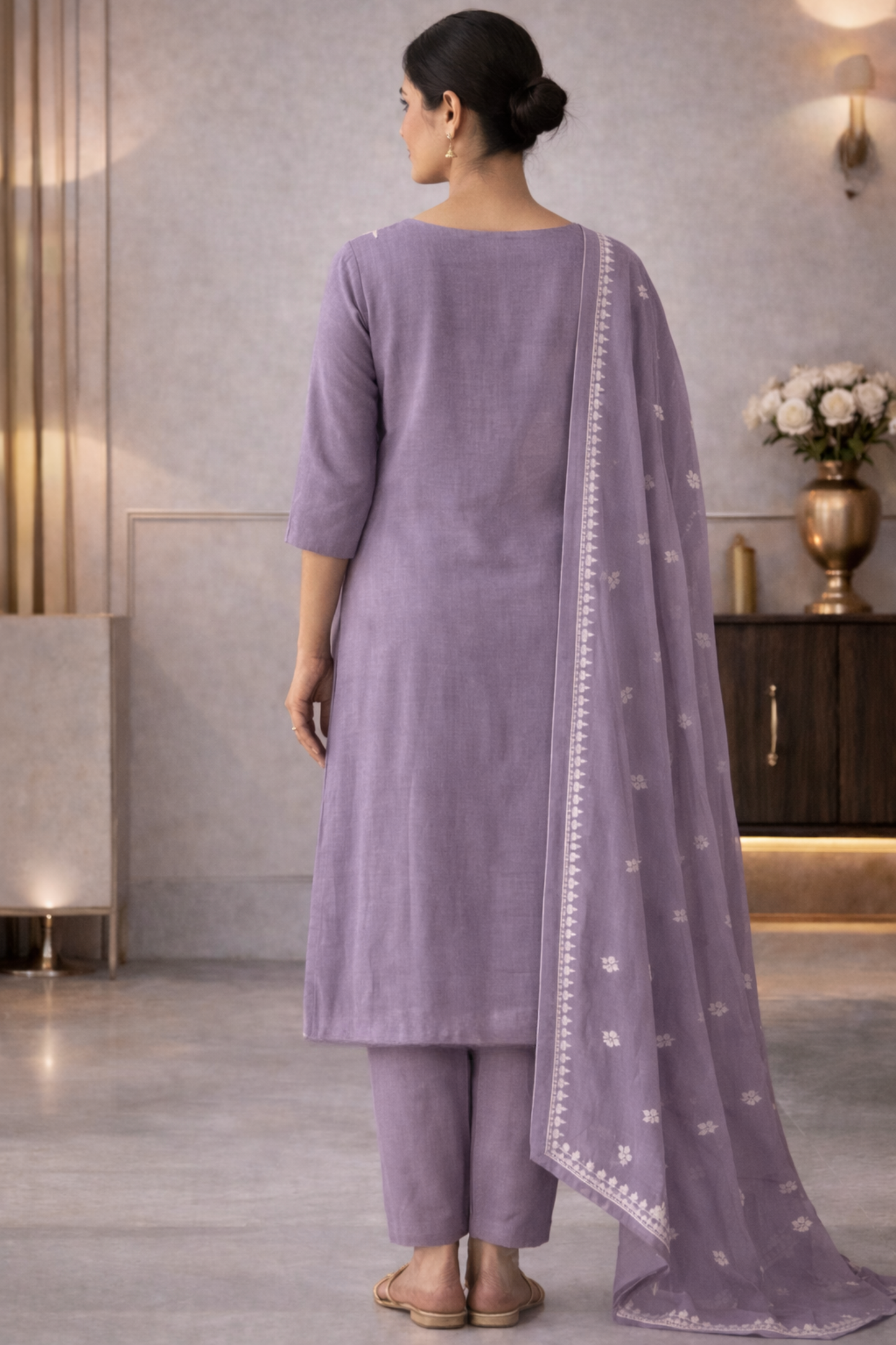 Dusty Mauve Embroidered Muslin Suit