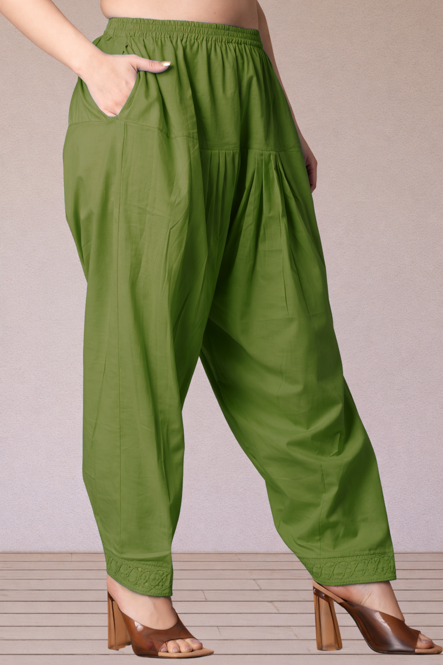 Mehandi Green Cotton Straight Salwar