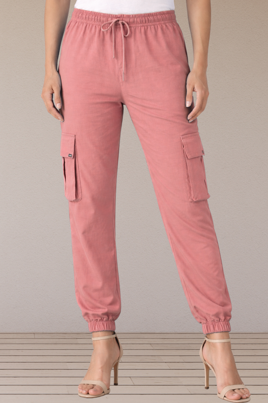 Dusty Rose Cotton Cargo Pants