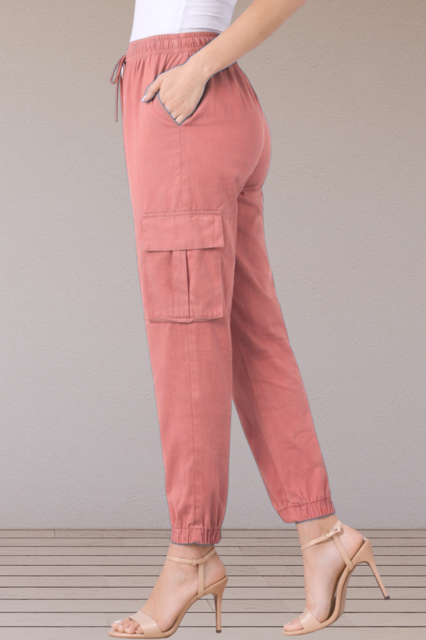Dusty Rose Cotton Cargo Pants