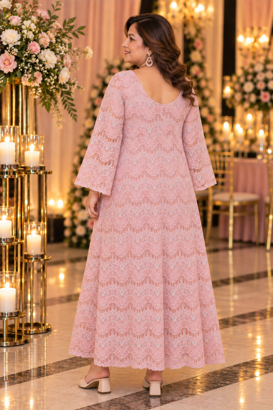 Dusty Mauve Crochet Evening Dress