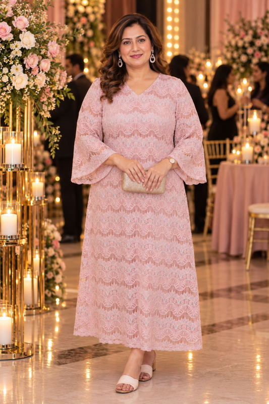 Dusty Mauve Crochet Evening Dress