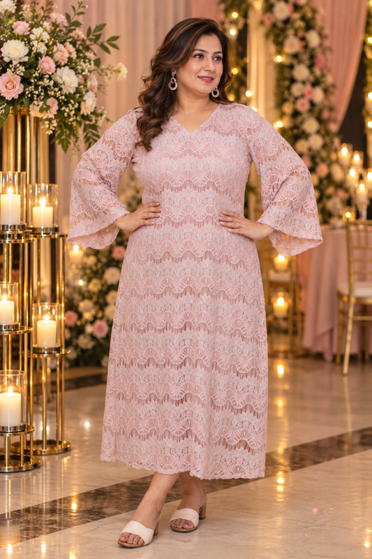 Dusty Mauve Crochet Evening Dress
