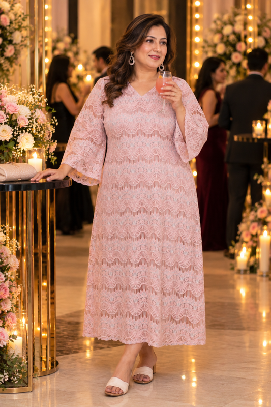 Dusty Mauve Crochet Evening Dress