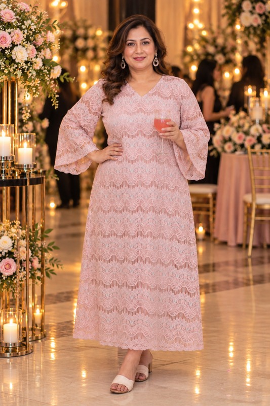 Dusty Mauve Crochet Evening Dress