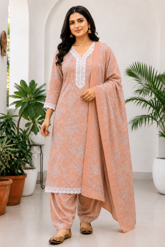Dusty Rose Elegance Cotton Salwar Suit