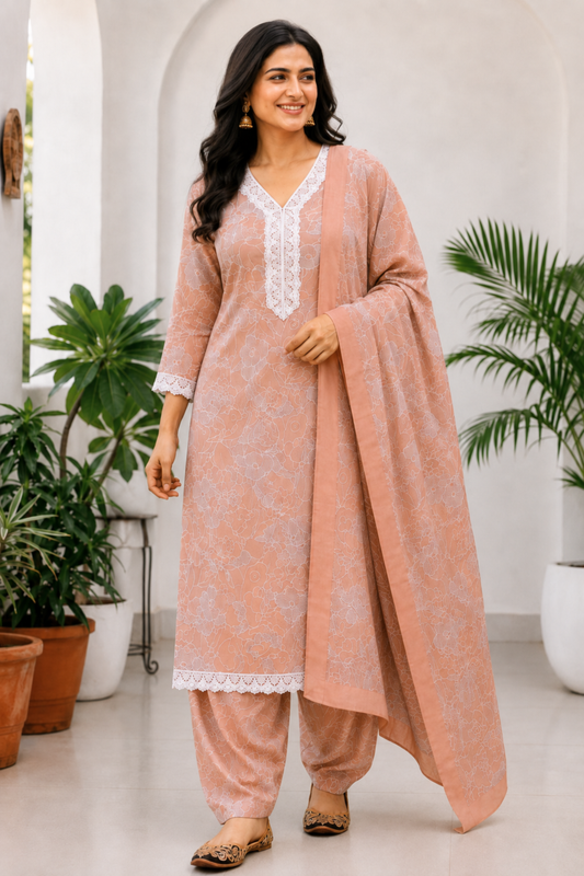 Dusty Rose Elegance Cotton Salwar Suit