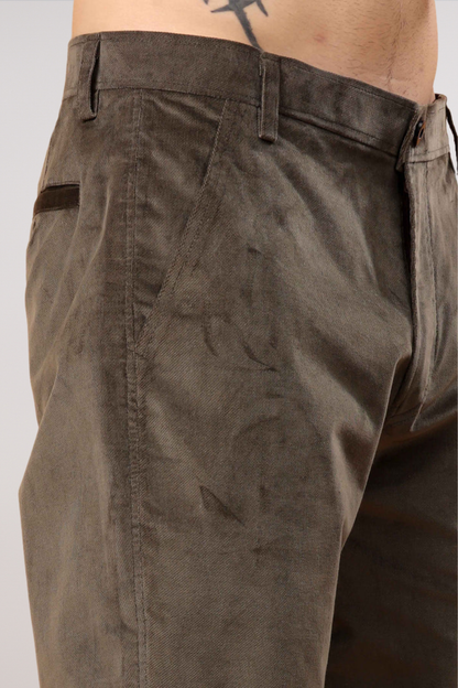 Earthy Green Corduroy Formal Trousers