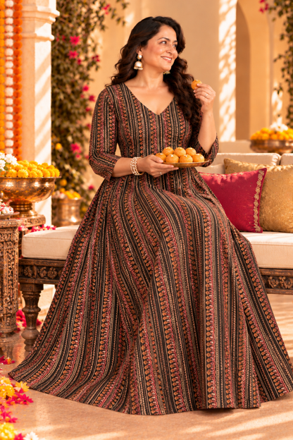 Earthy Rhythm Printed Dress With Pockets