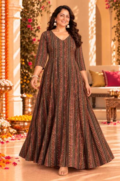 Earthy Rhythm Printed Dress With Pockets