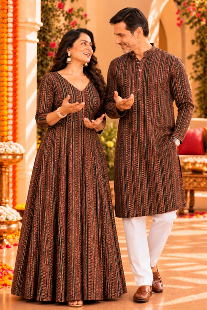 Earthy Rhythm Printed Couple Outfit