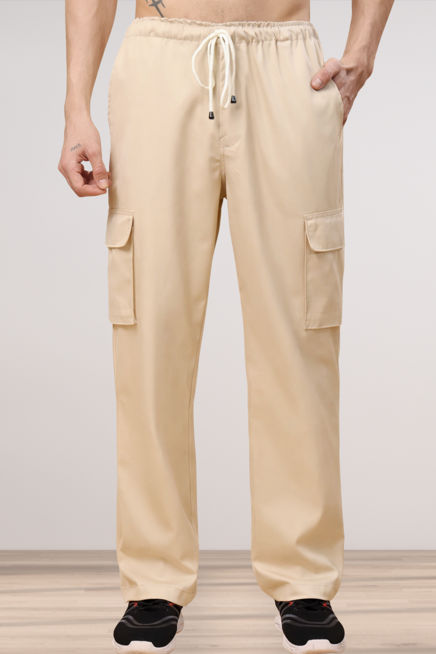 Earthy Taupe Solid Stretch Cargo - 4 Pocket