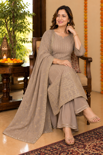Earthy Brown Sequin Suit Set
