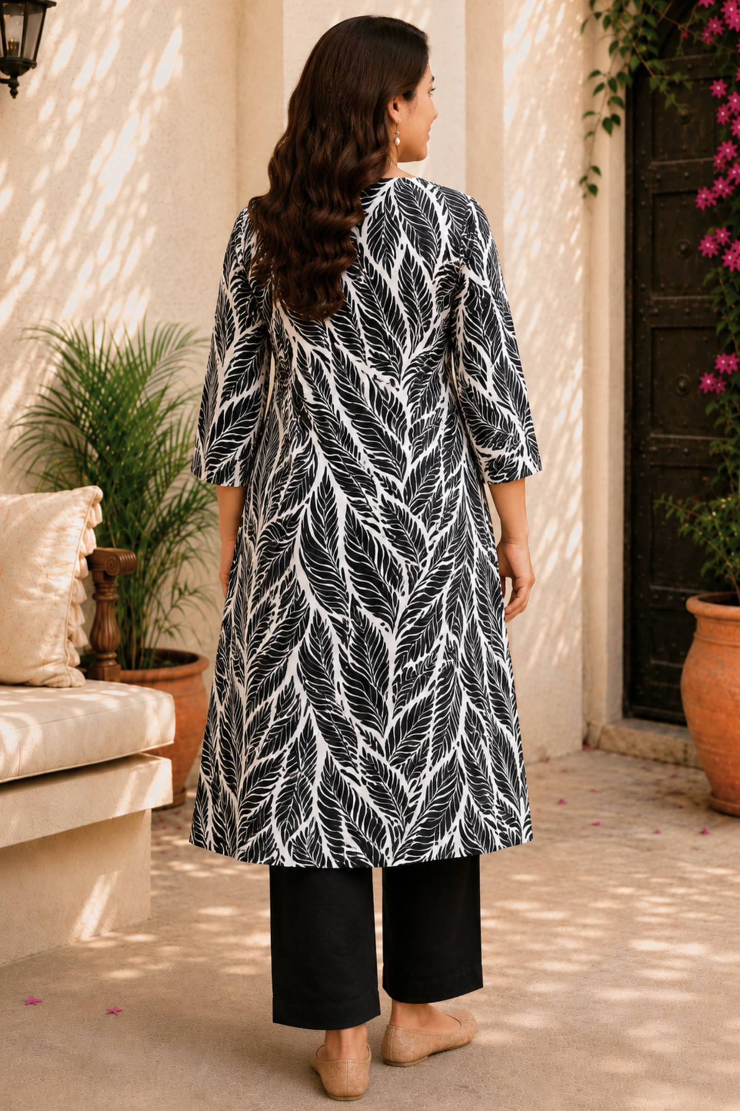 Ebony Fern Linen Kurta Set
