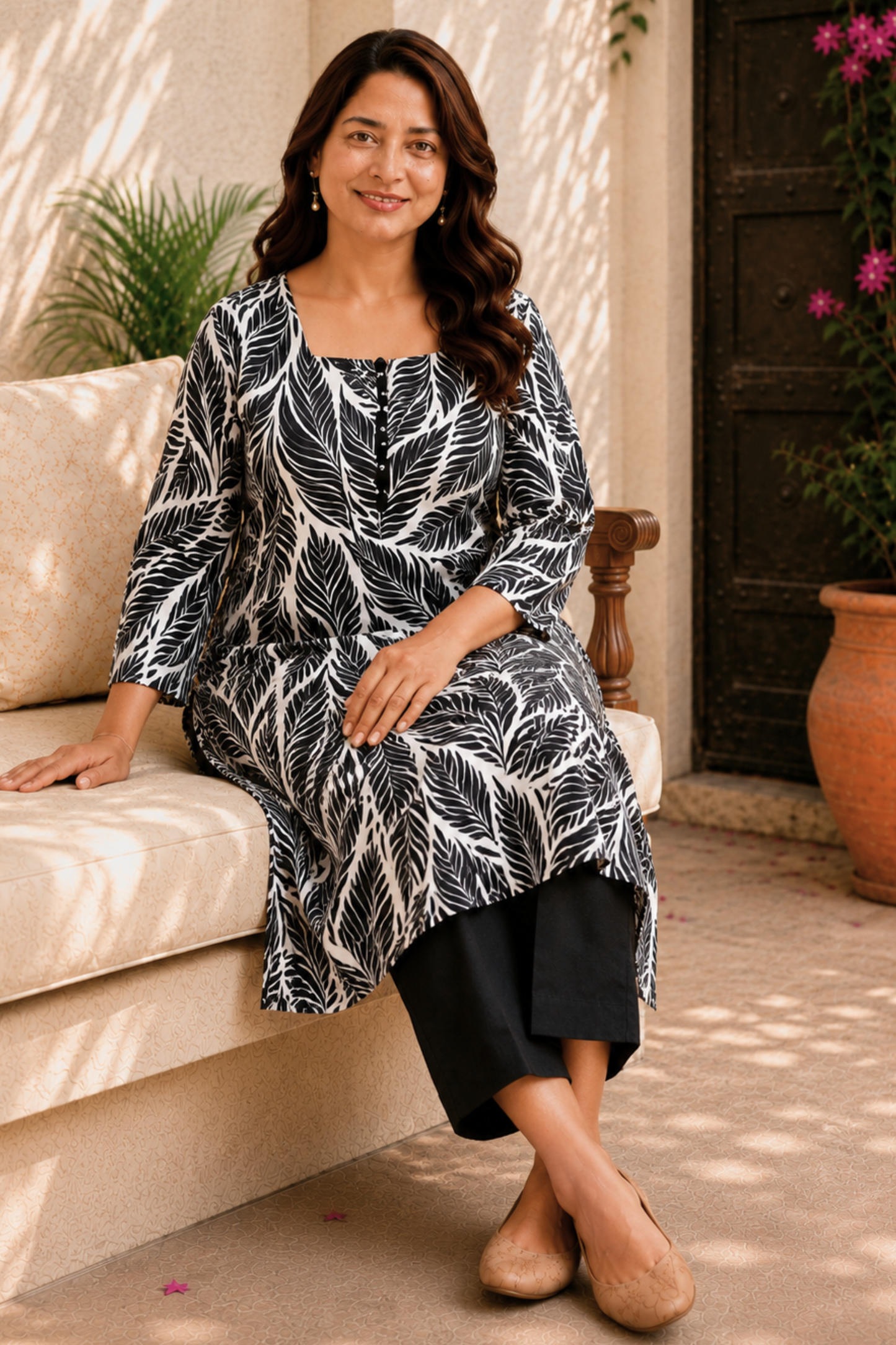 Ebony Fern Linen Kurta Set
