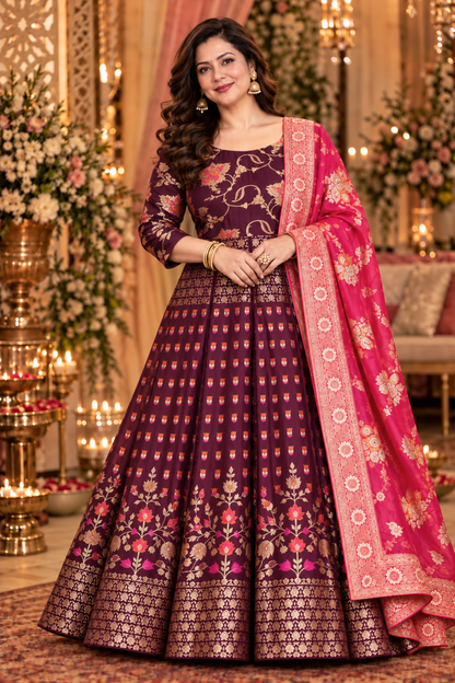 Elakshi Jacquard Silk Anarkali Dress