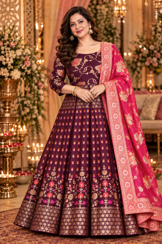Elakshi Jacquard Silk Anarkali Dress