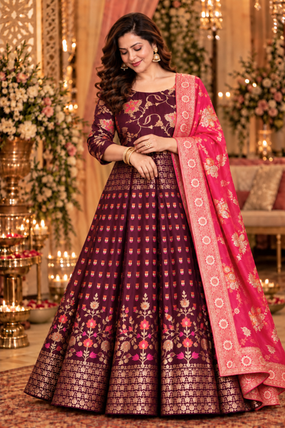Elakshi Jacquard Silk Anarkali Dress