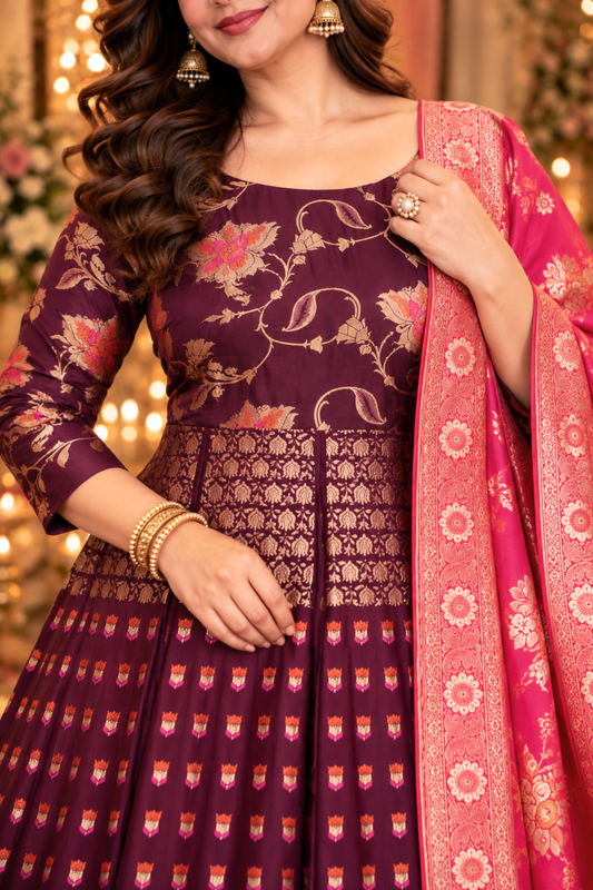 Elakshi Jacquard Silk Anarkali Dress