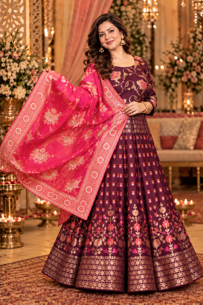 Elakshi Jacquard Silk Anarkali Dress