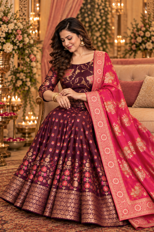 Elakshi Jacquard Silk Anarkali Dress