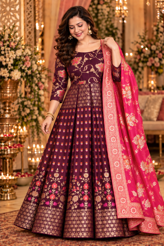 Elakshi Jacquard Silk Anarkali Dress