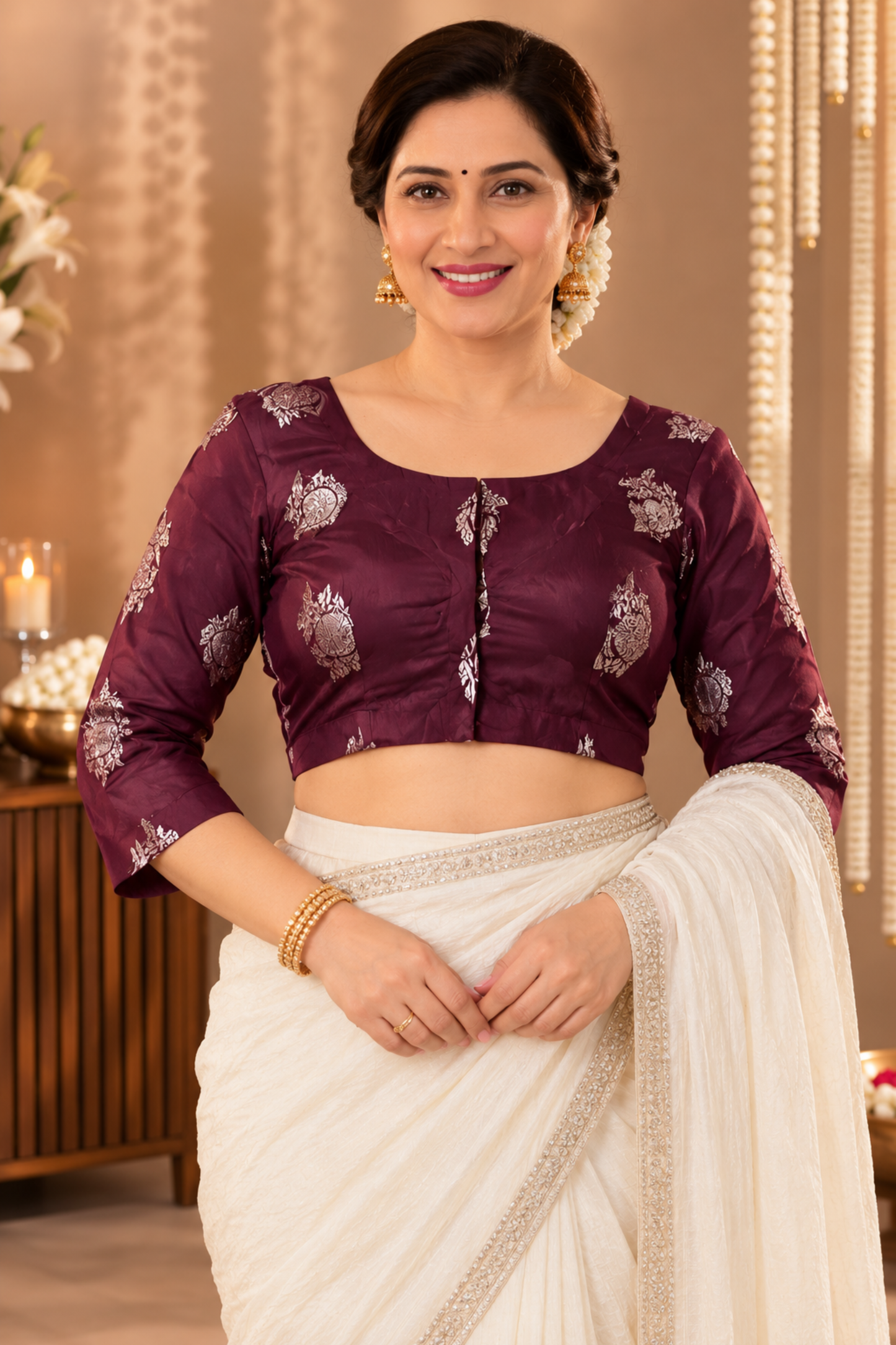 Elegant Wine Silk Blouse