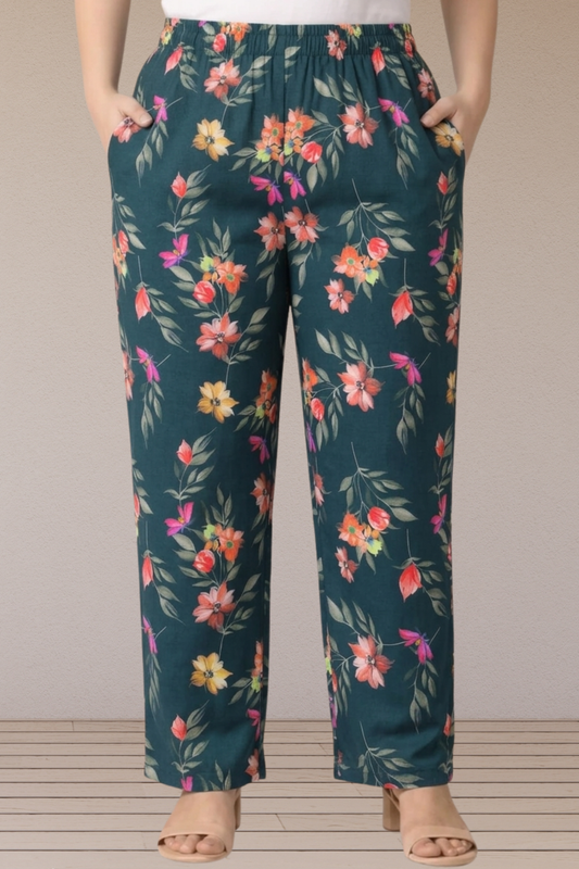 Emerald Floral Cotton Pants