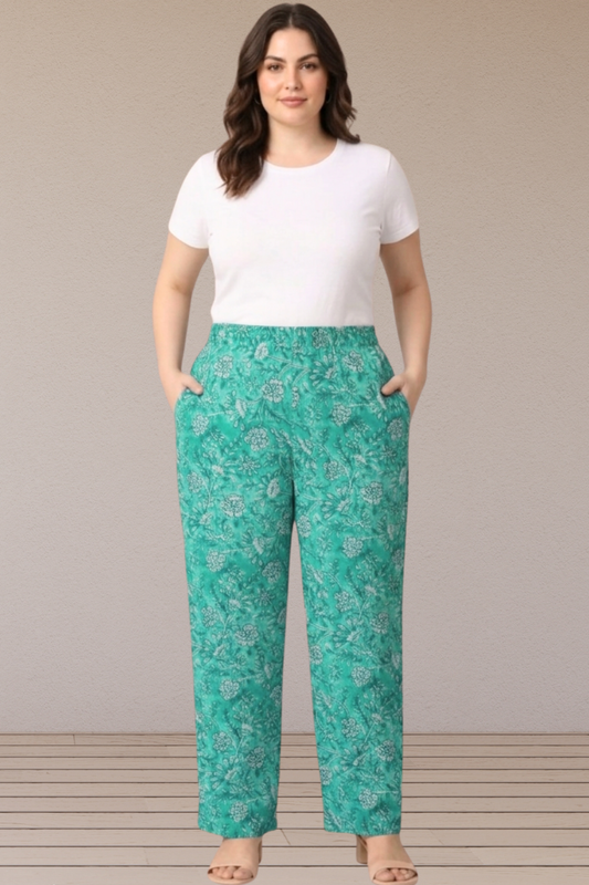 Emerald Floral Printed Cotton Pant
