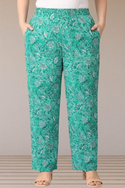 Emerald Floral Printed Cotton Pant