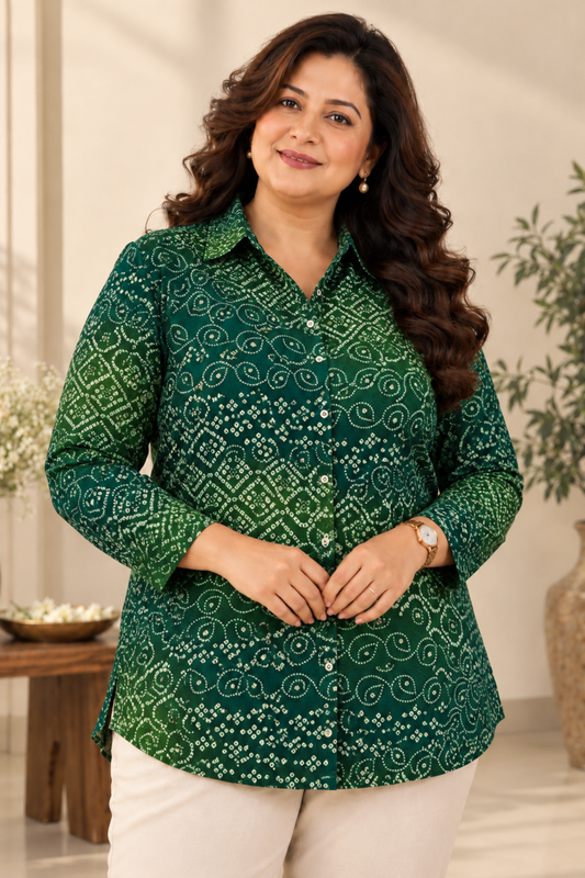 Emerald Green Bandhani Foiled Shirt