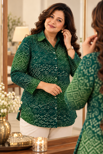 Emerald Green Bandhani Foiled Shirt