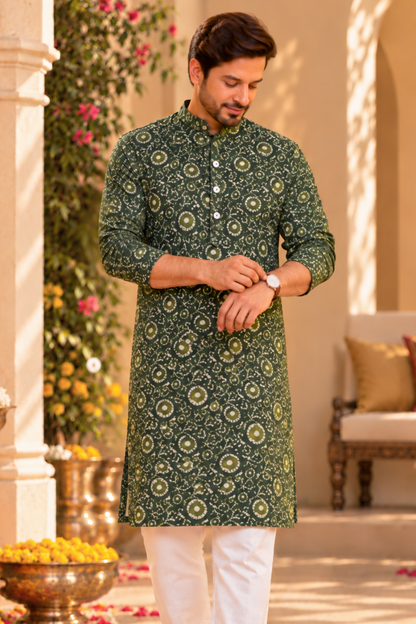 Emerald Mosaic Foiled Festive Kurta