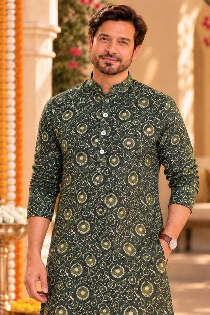 Emerald Mosaic Foiled Festive Kurta