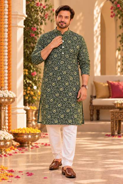 Emerald Mosaic Foiled Festive Kurta
